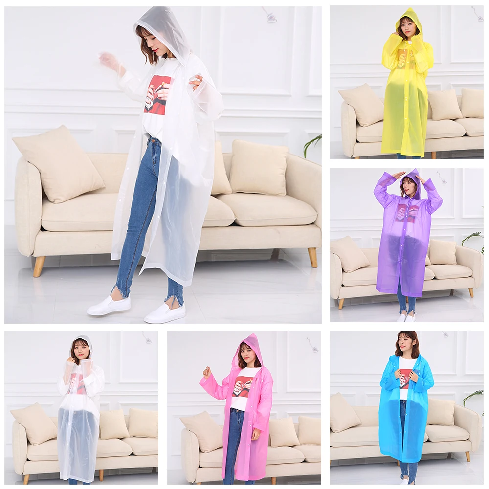 

New Unisex Transparent Raincoat Portable Outdoor Travel Rainwear Rain Ponchos Colorful Reusable Waterproof Hiking Camping Hooded