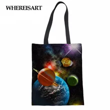 WHEREISART Женская Студенческая хлопковая льняная модная сумка через плечо с принтом неба сумка Эко Шоппинг большая емкость Холщовая Сумка для путешествий