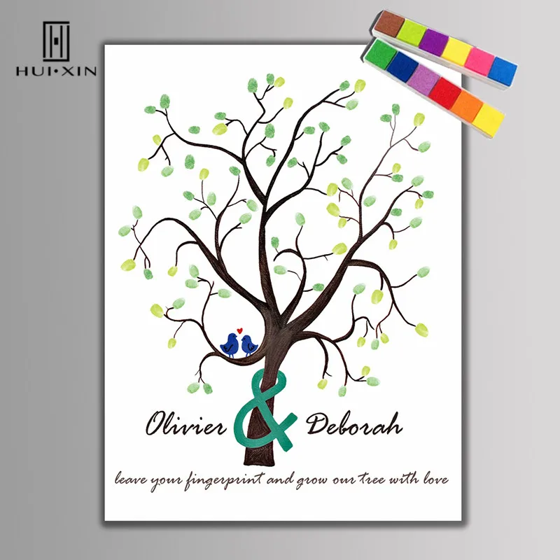 

A Thick Lush Wedding Tree Canvas Personalized Personal Date And Name Fingerprint DIY GuestbookFor Wedding Party Decoration