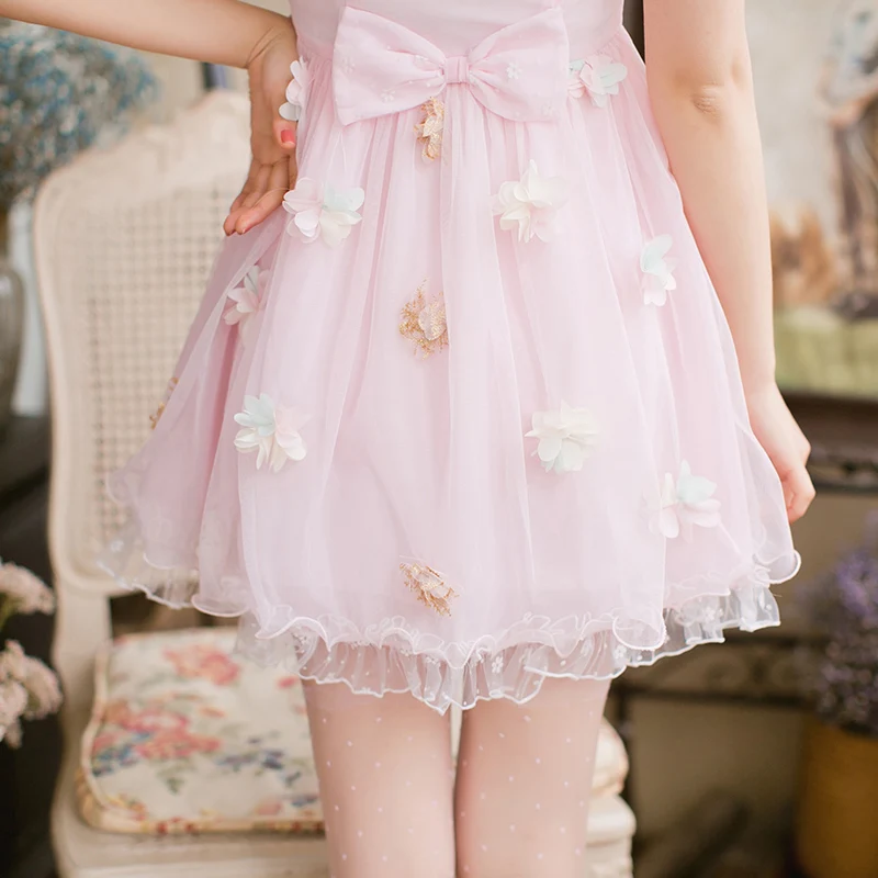 Милое платье принцессы в стиле Лолиты; шифоновое платье с короткими рукавами; милое приталенное платье принцессы; C22AB7070