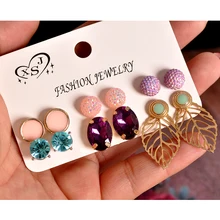 Новые женские модные ювелирные изделия оптом для девочек вечерние розовый серьги-гвоздики фиолетово-зеленая смесь и матч 6 пар/компл., высокое качество, прекрасный подарок