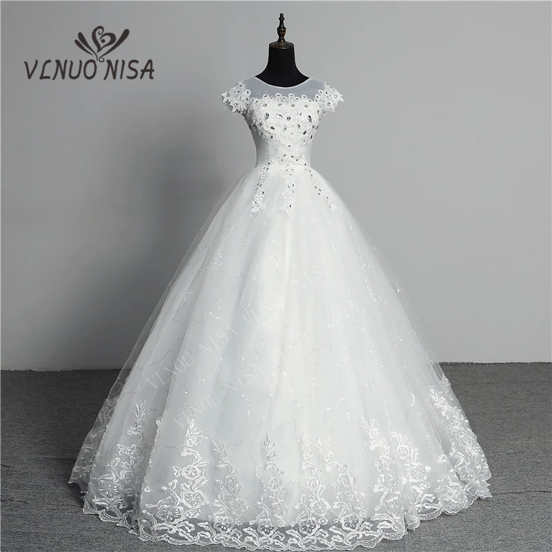 Custom Made Wedding Dress 2020 New Arrival Crystal Appliques Embroidery Lace O-Neck Short Sleeve Princess Gown Vestidos De Novia | Свадьбы и
