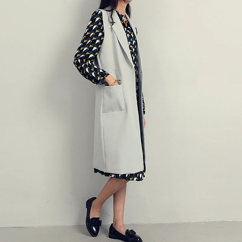 Suit vest Black Women Vests Long Style New Trend Fashion Sleeveless