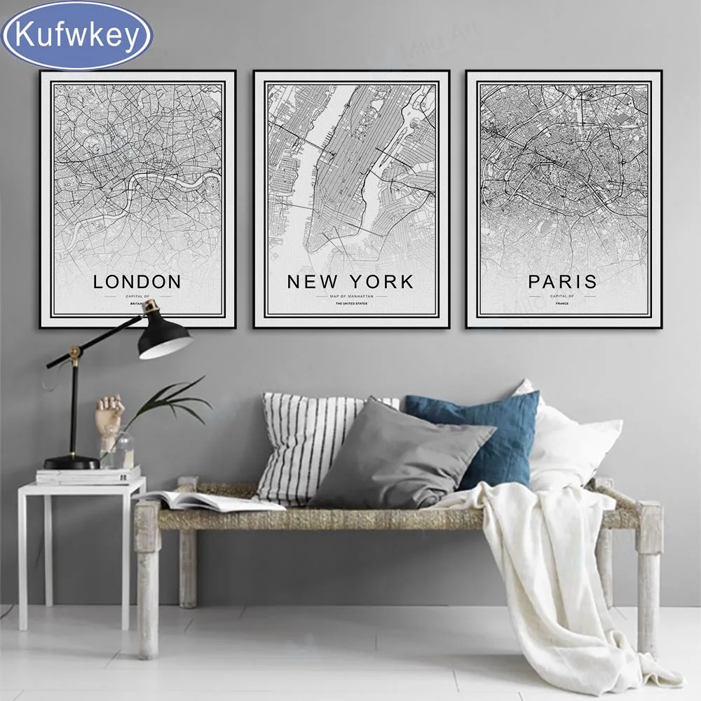 Black-and-White-World-City-Map-Paris-London-New-York-Poster-Nordic-Style-Living-Room-Wall