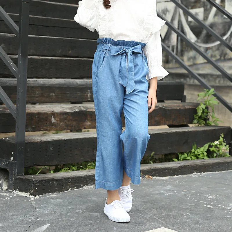 

Elmont 2019 Spring Girls' Pants with Big Children's Ice Silk Jeans and Children's Wide Leg Pants Korean Wave girls pants