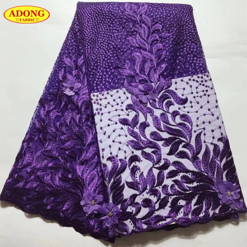 

African Lace Fabric 3D Applique With High Quality Embroider Nigeria Lace 5 Yards/pcs French Tulle Lace Rhinestone With Stones