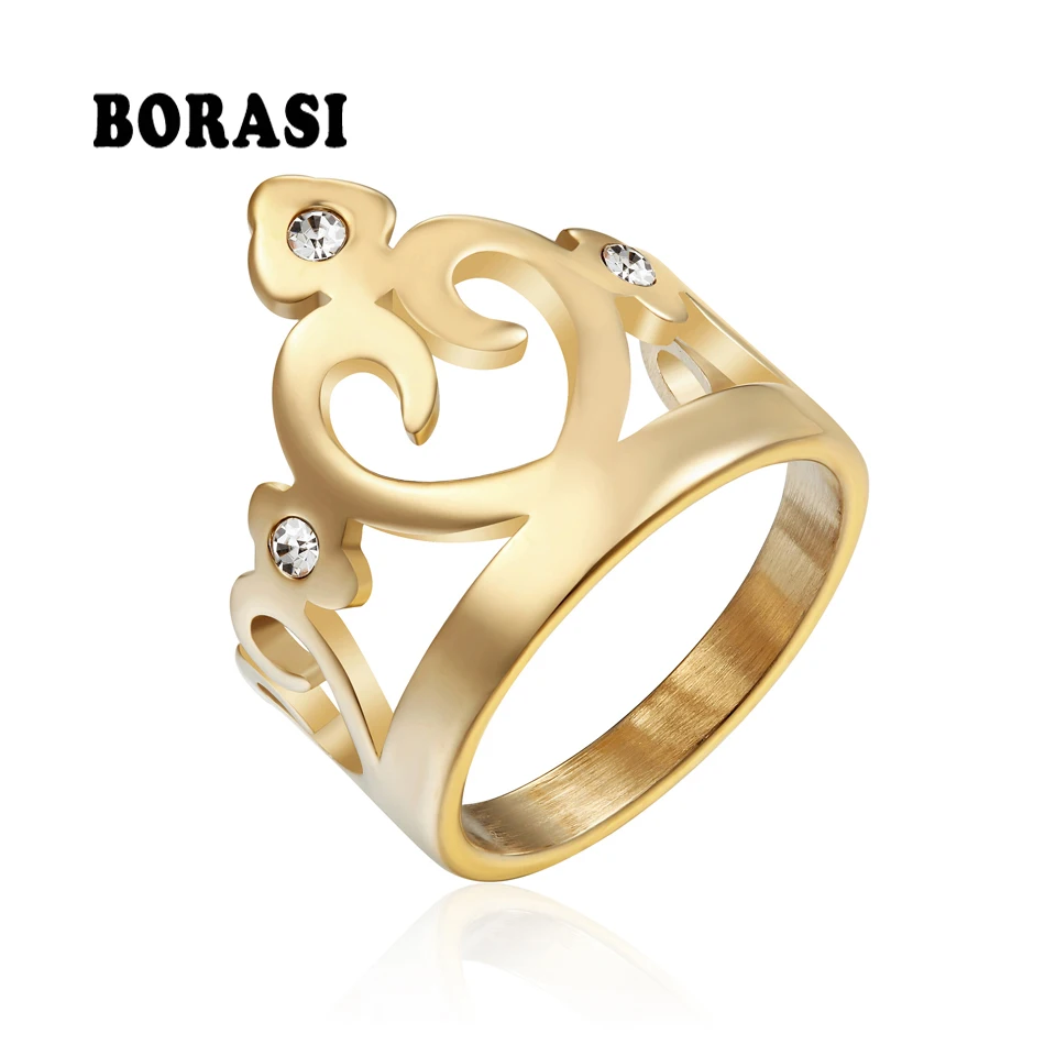 Женские кольца BORASI Princess золотистое кольцо с кристаллом короны ювелирные изделия