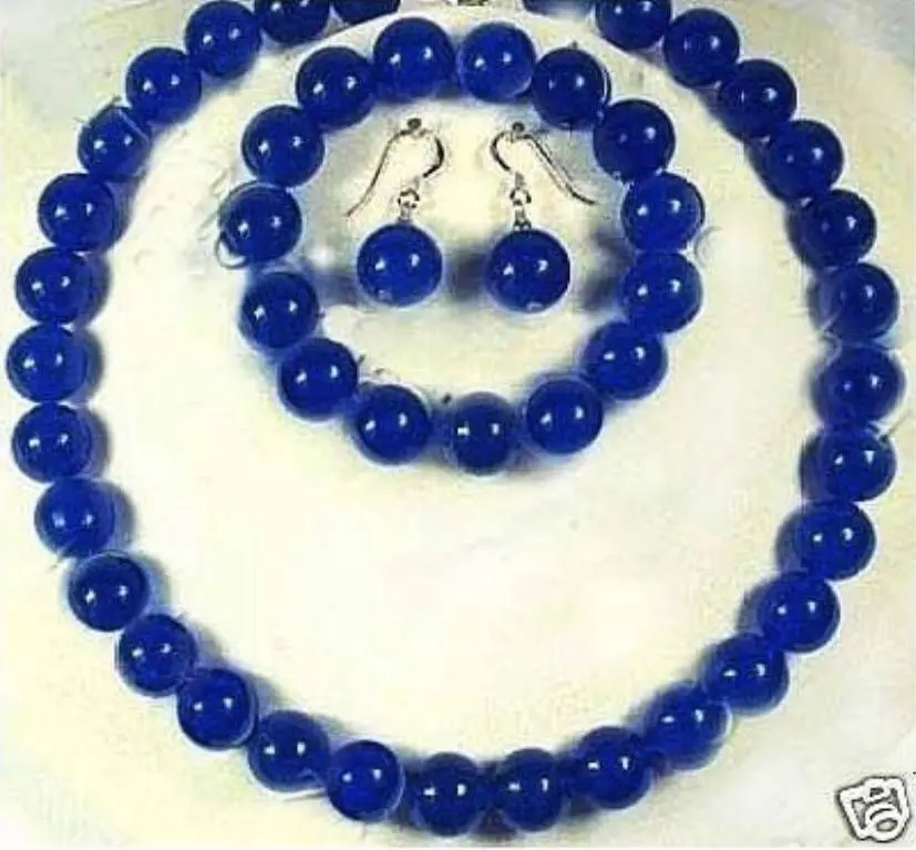 

shipping10MM Sapphire Necklace bracelet earrings set GE1098