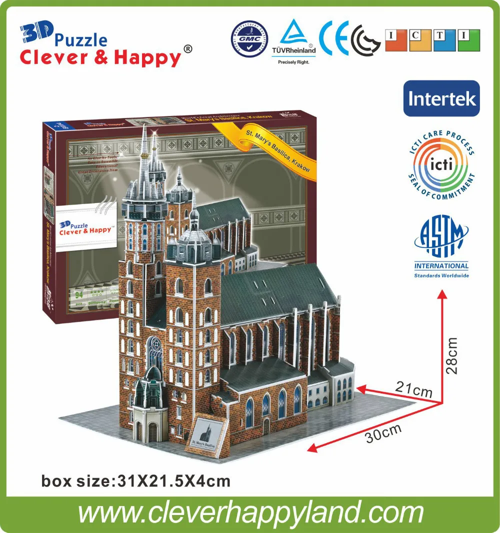 

new clever&happy land 3d puzzle model St.Mary's Basilic adult puzzle diy paper warsaws model games for children paper