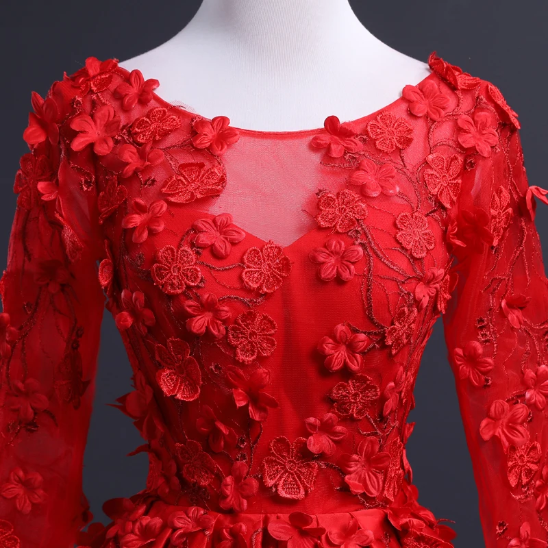 Красное свадебное платье с аппликацией, Новое поступление года, милое Пышное Бальное платье принцессы с длинными рукавами на весну и лето