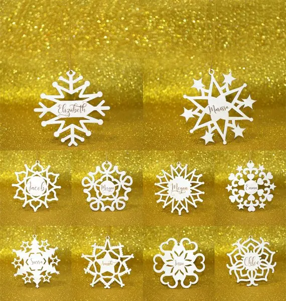 Décorations de noël personnalisées, flocons de neige gravés sur mesure