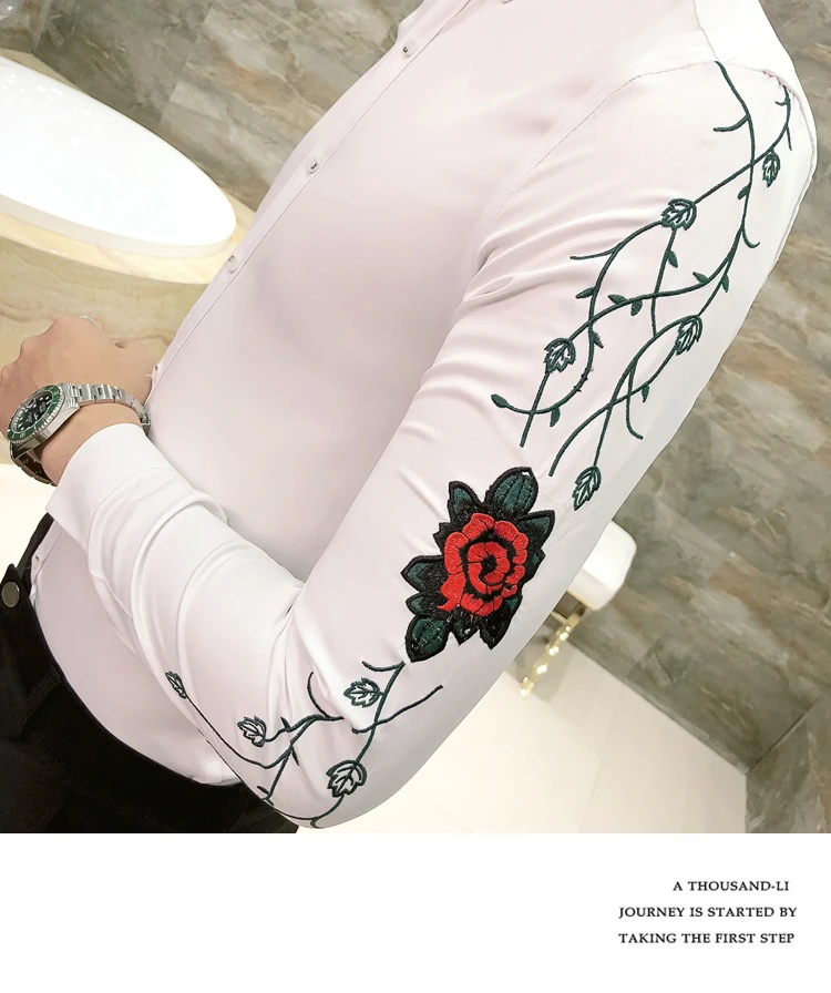 Роскошная рубашка с принтом Мужская черная белая длинными рукавами Camisa Masculina Chemise