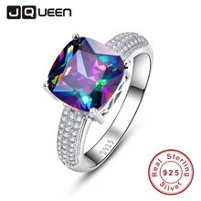 Unique Big Rainbow Topaz Small CZ Stone Wedding Rings 4.75g Love Engagement Sterling Ring Bands Silver Female Design Y0044R15