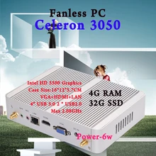 Мини-ПК Intel N3050 Quad Core Макс 2.08 ГГц 4 ГБ RAM 32 ГБ SSD VGA HDMI 4 К HTPC Небольшой TV Box Windows 10 Безвентиляторный Barebone usb 3.0