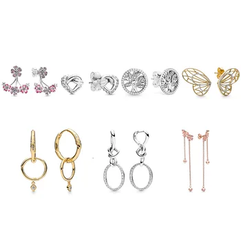 

925 Sterling Silver Stud Earring Charms Crystal Flower Gold Butterfly Silver Tree For Women Fine Jewelry