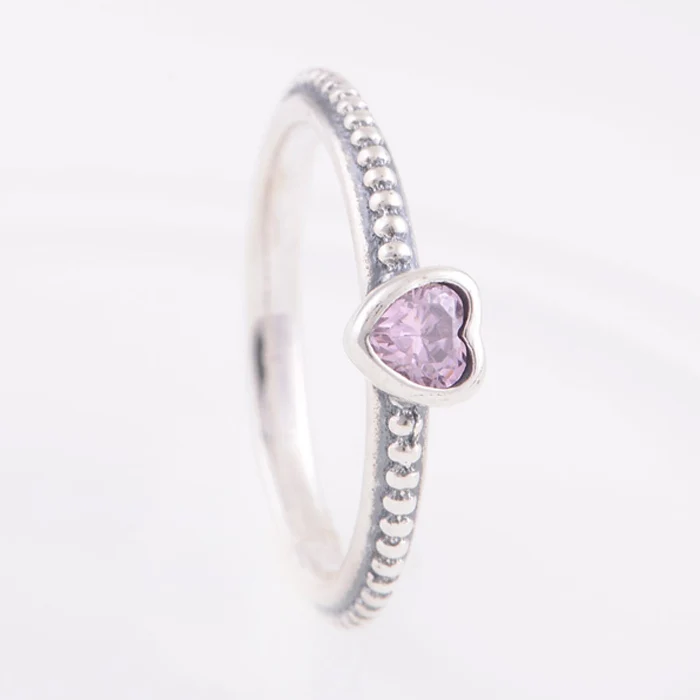 Delicate Heart ring with Pink CZ Ring 