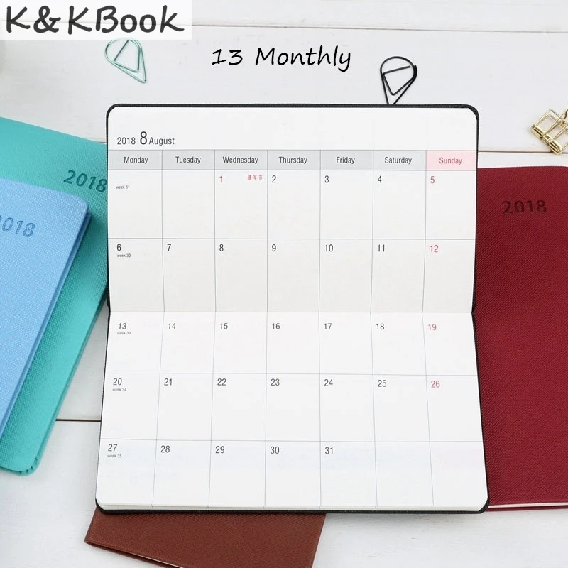 K & KBOOK 2018 ежемесячный планировщик A6 календарь винтажный кожаный блокнот молочный