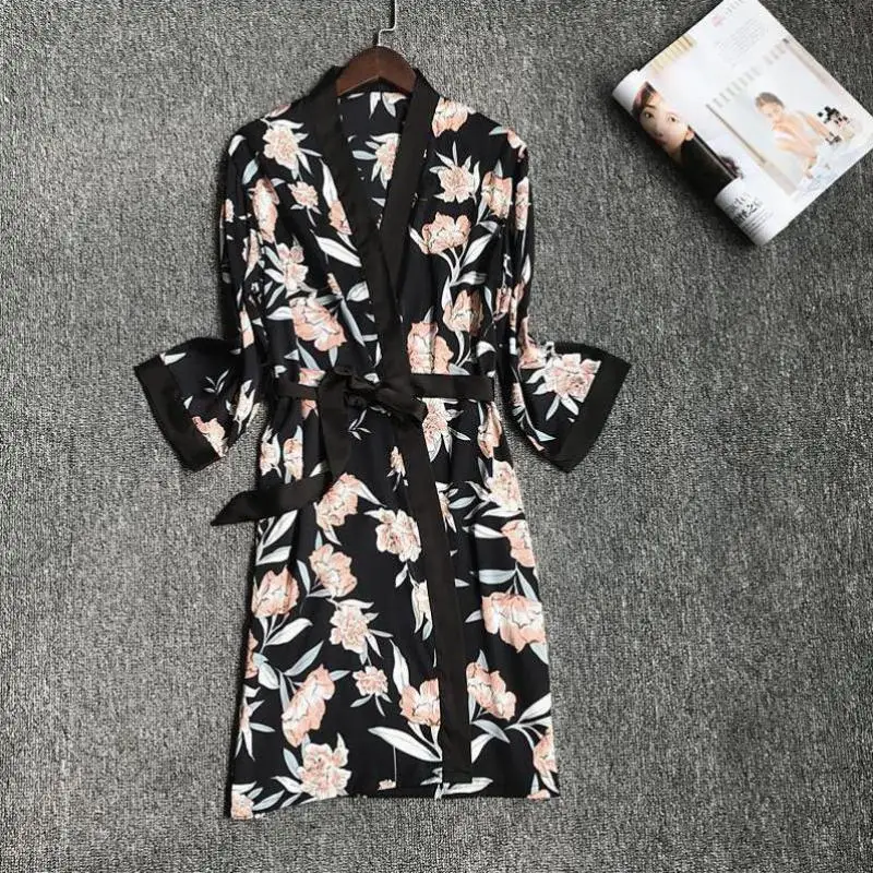 

Summer Female Print Bride Bridesmaid Wedding Robe Silky Nightdress Home Dressing Gown Sexy Casual Sleepwear M-XL