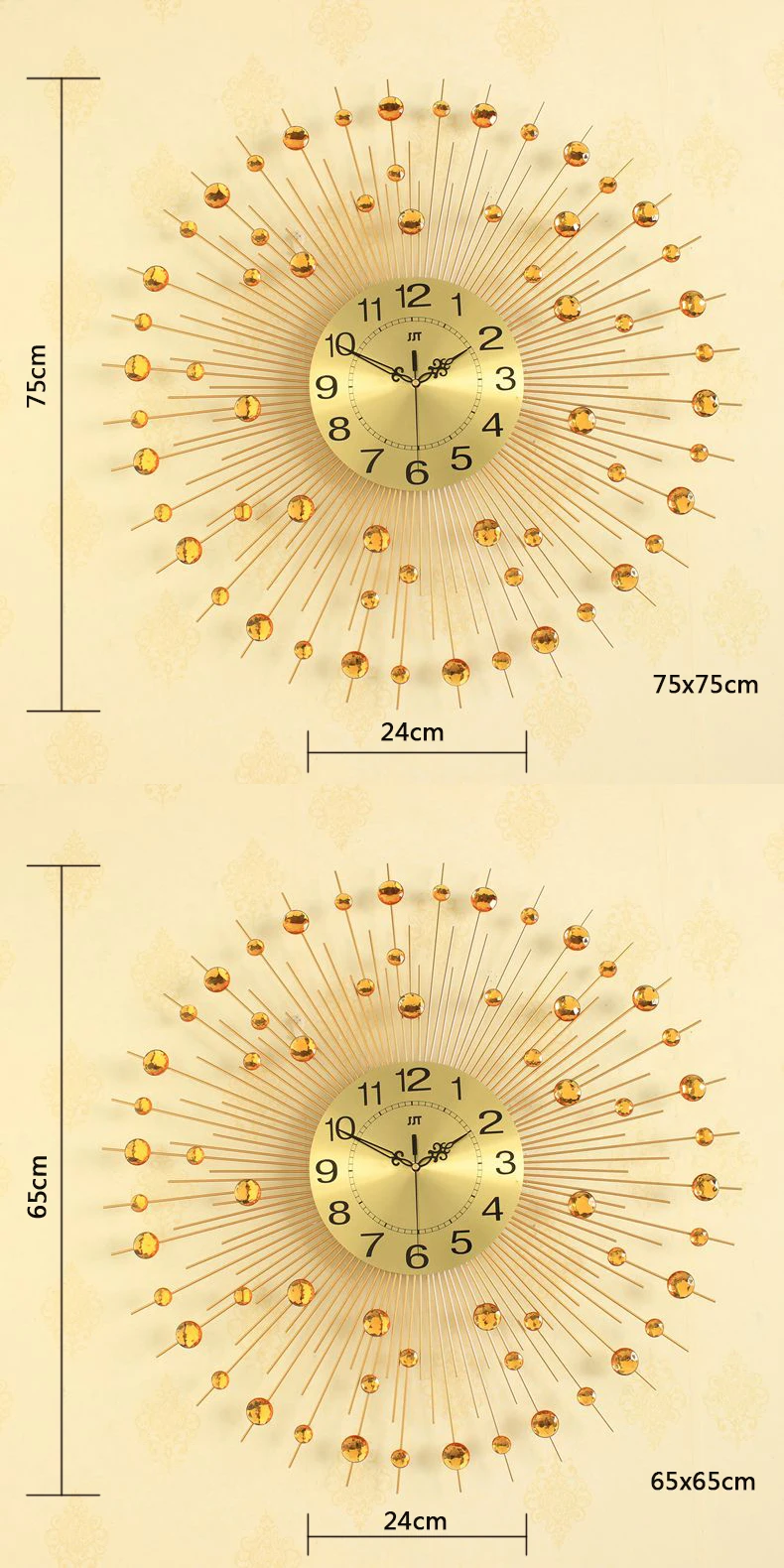 3D большие настенные часы современный дизайн домашний декор настенные часы для гостиной декоративные кованые бесшумные часы золотой цвет 65-75 см