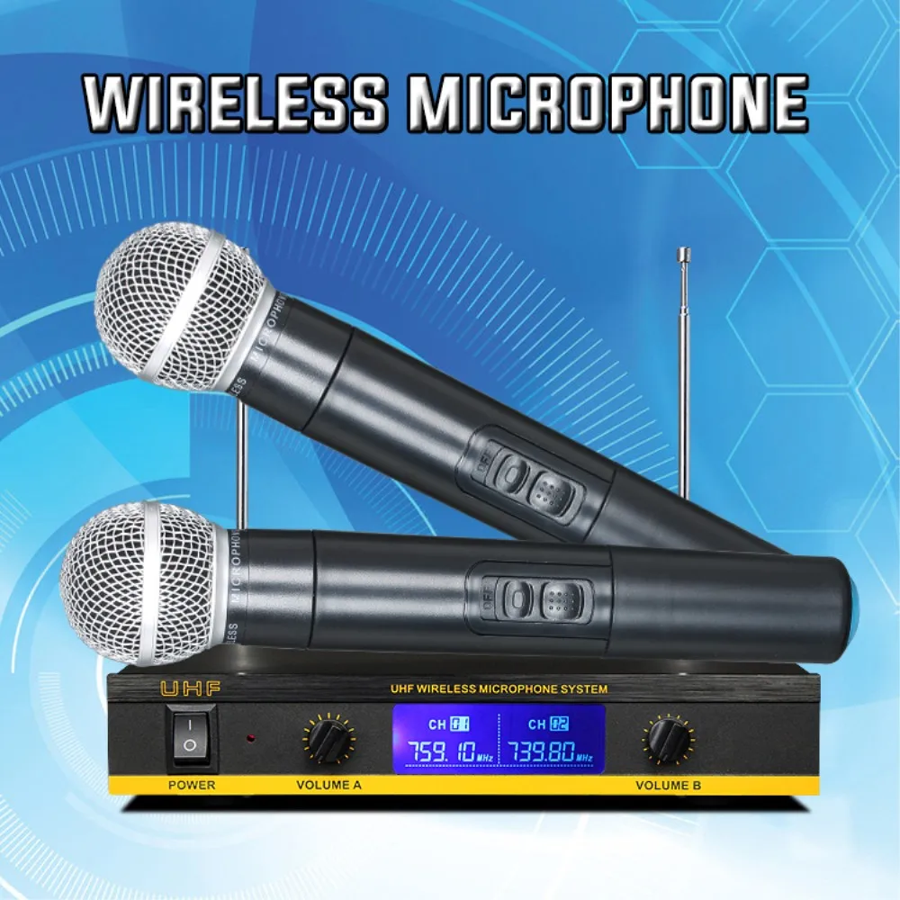 

Professional Wireless Microphone Dual Handheld Karaoke MIC for Computer TV Compatible with DVD Laptop Speaker with MIC Interface