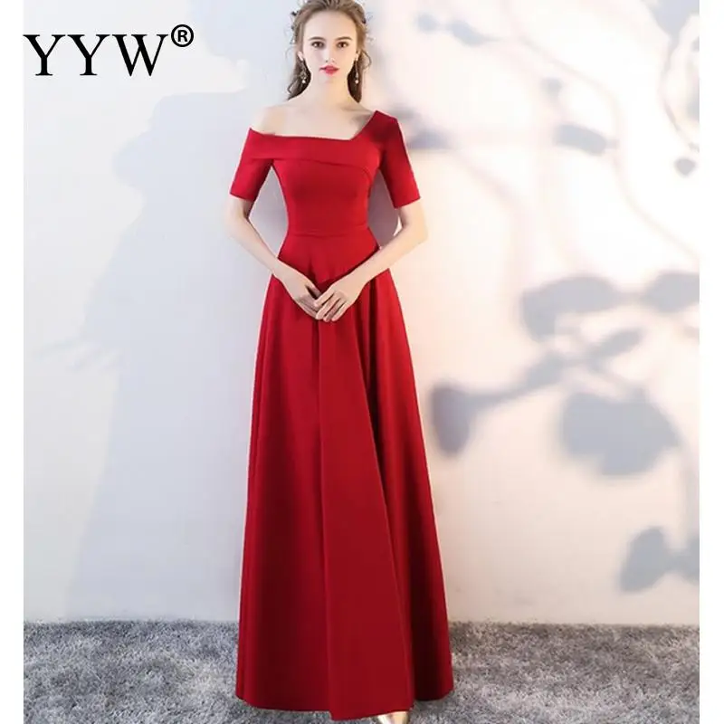 Красные вечерние платья, женские длинные вечерние платья на одно плечо, сексуальное ТРАПЕЦИЕВИДНОЕ торжественное платье с высокой талией, однотонное черное элегантное платье - Цвет: red