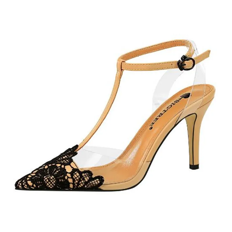 BIGTREE/новые стильные женские туфли-лодочки женская обувь на высоком каблуке Женская обувь с цветочным кружевом обувь с пряжкой женские летние сандалии женская обувь для вечеринок