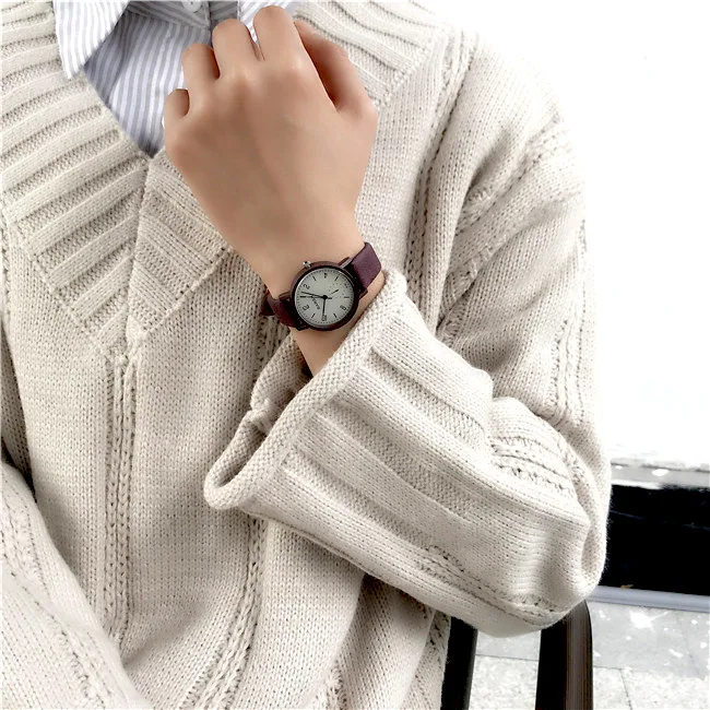 Small Dial Purple Женские часы модные брендовые винтажные кожаные Кварцевые часы Женские Простые Женские Часы повседневные женские наручные часы Montre Feminino - Цвет: Small Dial Purple