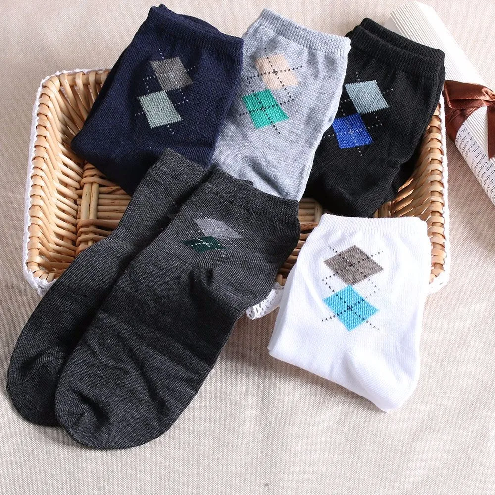 5 пар мужских носков зимние; теплые; термо повседневные Мягкие хлопковые двойные носки с ромбами подарок с подарочной коробкой