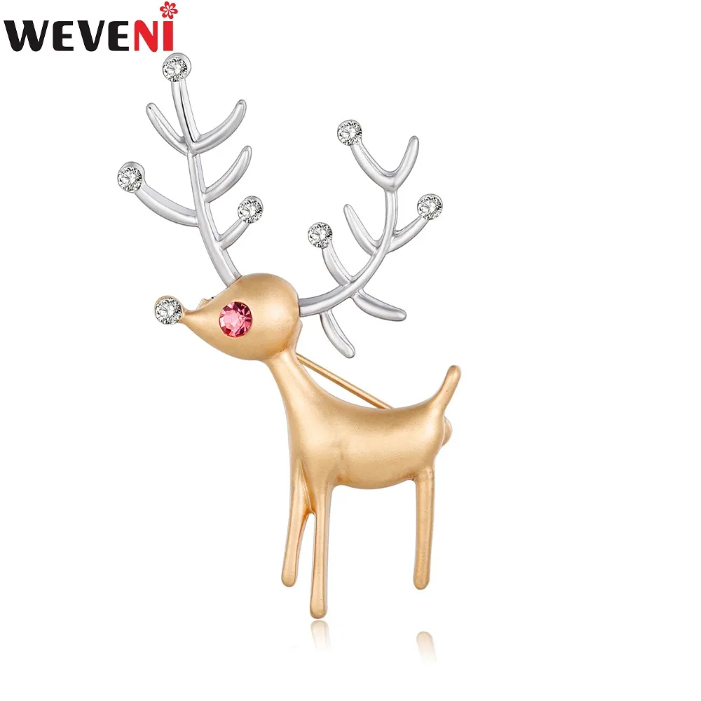 

WEVENI Crystal Reindeer Deer Brooch For Women Christmas Brooches Pin For Collar Scarf Decoration Lover Gift New Fashion Jewelry