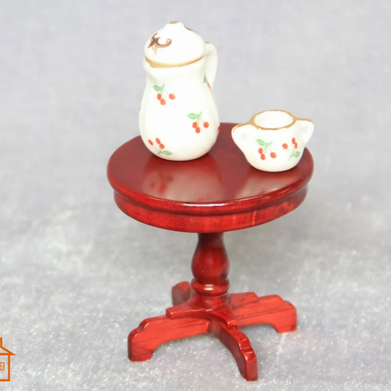 Round Coffee Table end Table dollhouse furniture wooden red color children Furniture Toys Round Coffee Table end Table dollhouse furniture wooden red color children Furniture Toys