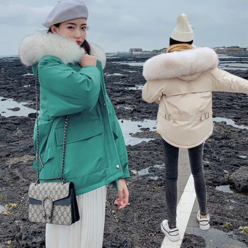Zqlz Praka Mujer зимняя модная куртка с меховым воротником и капюшоном женское утепленное короткое пальто с хлопковой подкладкой
