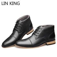 LIN KING/модные женские ботинки Демисезонный Для мужчин модные Низкие ботинки из натуральной кожи, на шнуровке, ботильоны Повседневное ботинки на молнии для мужчин большой размер 40-50