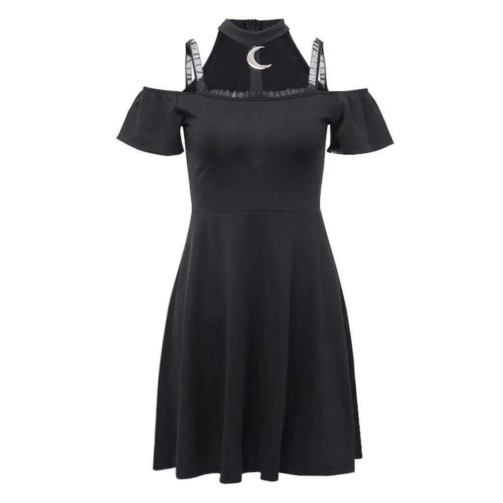 Женское платье, Осеннее, винтажное, жесткое, черное, платье на подтяжках, женское, Harajuku, готическое, корейское, с открытыми плечами, сексуальное платье-рубашка
