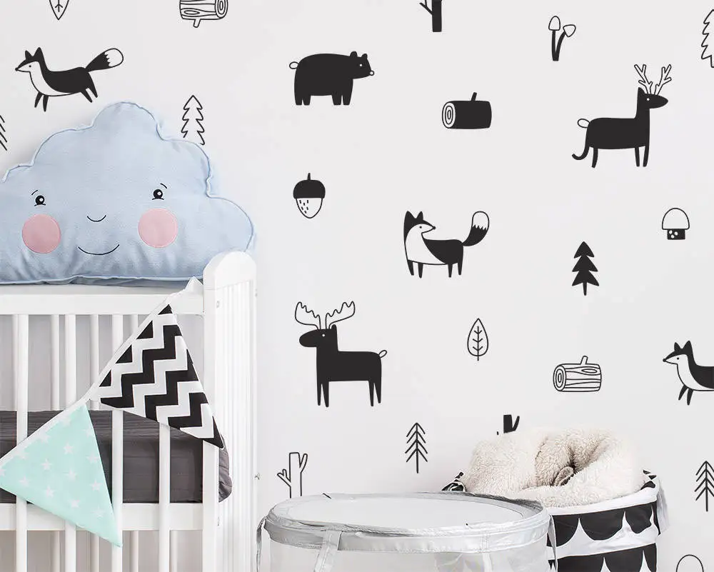 Настенные наклейки с животными в скандинавском стиле, виниловые художественные наклейки для детской комнаты, современный декор стен