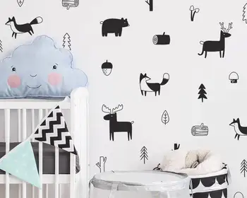 

Nordic Style Forest Animal Wall Decals , Woodland Tree Nursery Vinyl Art Wall Stickers Children Room Modern Wall Decor