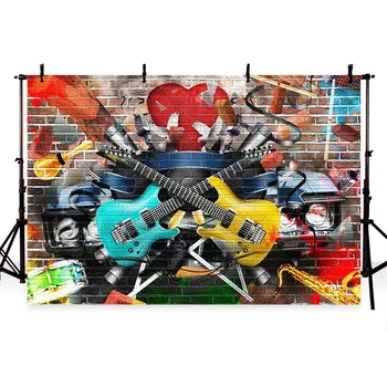 

background paper photography rock guitar graffiti wall 7x5ft vinyl backdrops for photo studio kids street background for party