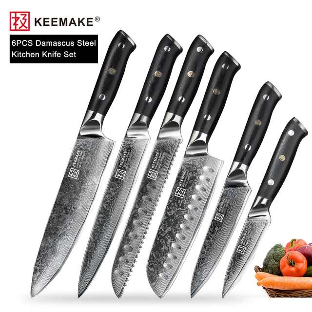 Keemake 6pcs Kitchen Knives Set Slicing Santoku Chef Knife