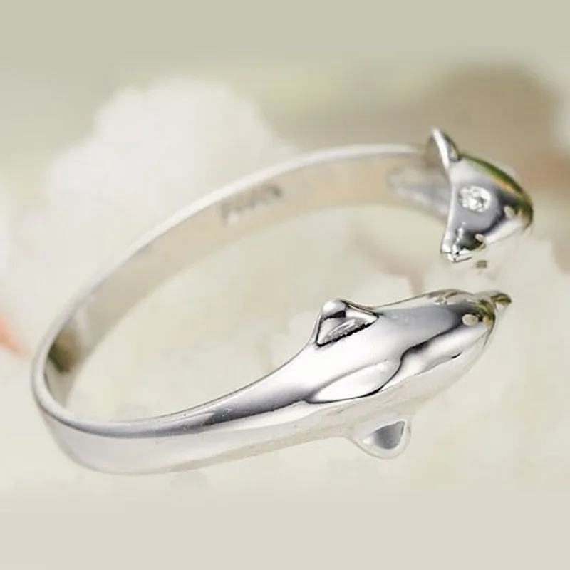 Стерлинговое Серебро 925 пробы, модные кольца на палец с изображением дельфина, животных, девушек, ювелирные изделия, женские открытые вечерние кольца, не выцветают, Прямая поставка