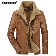 Mountainskin 2018 New Men’s Leather Jacket PU Coats Mens Brand Clothing Thermal Outerwear Winter Fur Male Fleece Jackets SA533