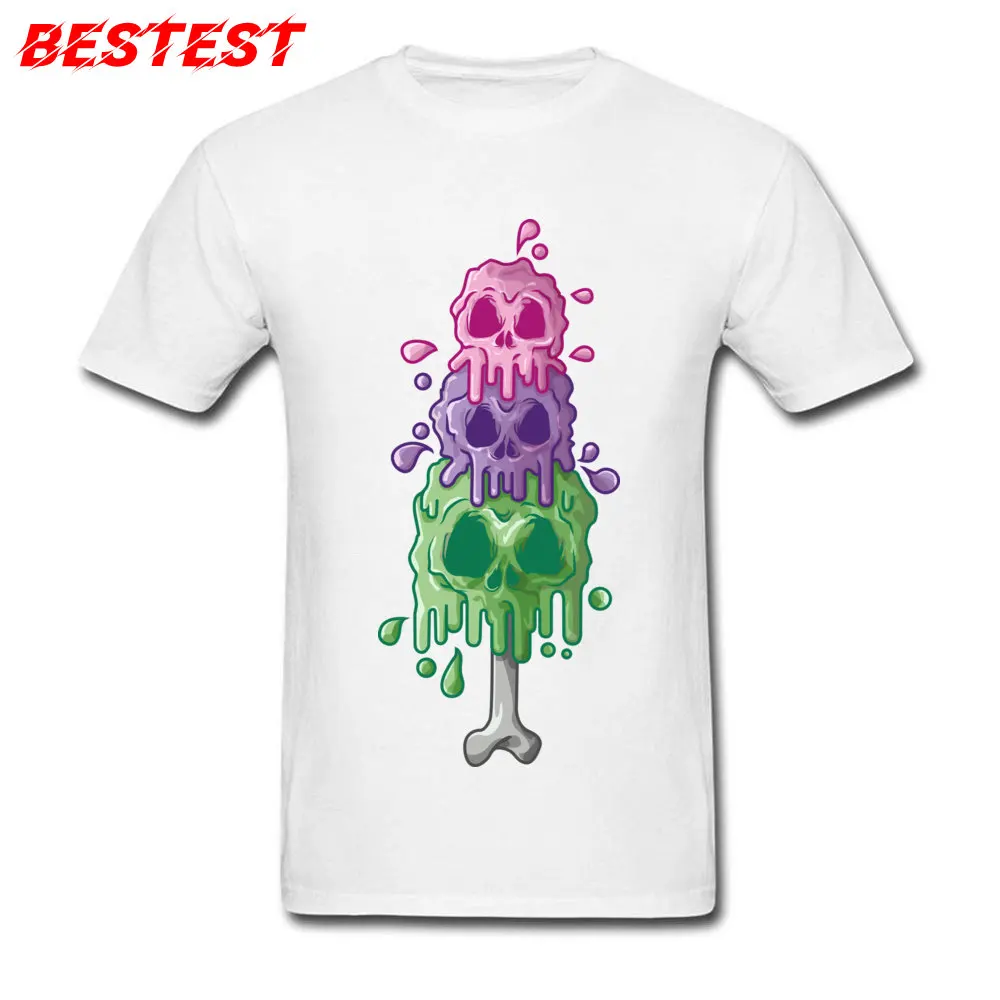 ice skull Funny Tshirts for Men 100% Cotton Fall Tops Shirts Custom Tops Shirts Short Sleeve Funky Round Collar ice skull white