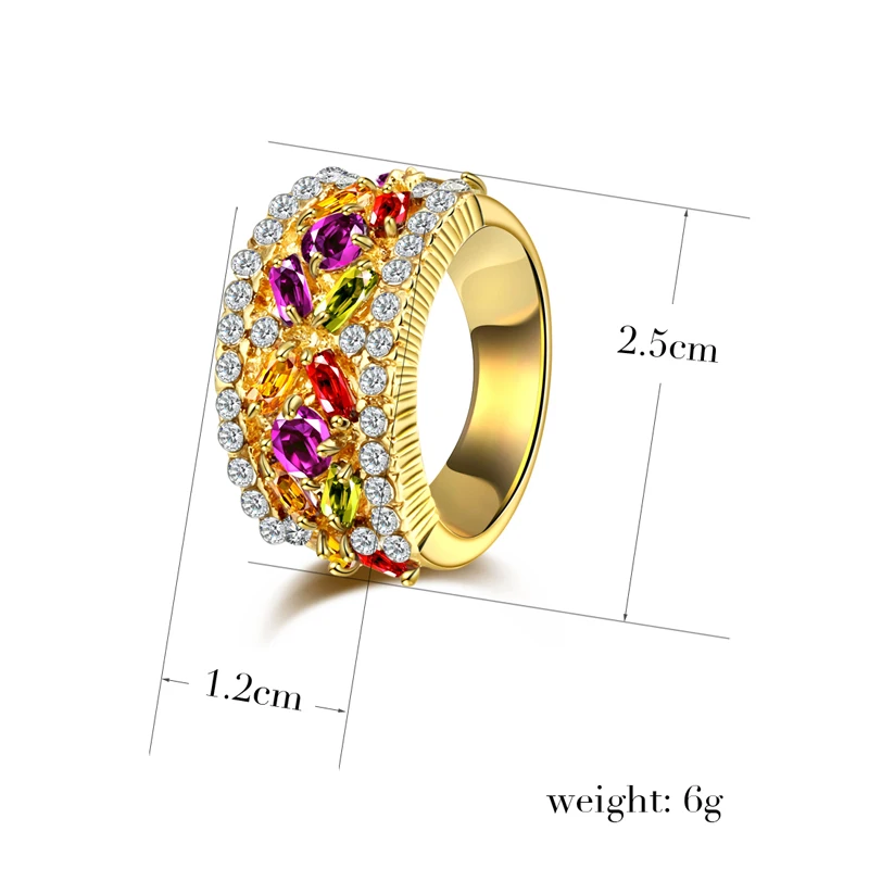 Luxury Statement Wedding Ring for Women Multicolor AAA Zirconia High Quality Party Fashion Jewelry Gift Gold/Silver Color Ring