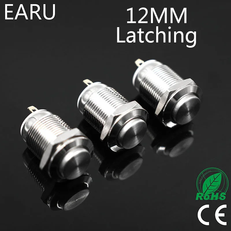 

12mm Waterproof Latching Maintained High Head Round Stainless Steel Metal Push Button Car Start Horn Speaker Bell Automatic Lock