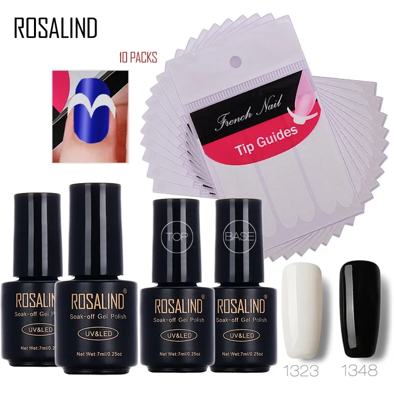 Rosalind 7 мл* 4+ 10 шт. набор гель-лака для ногтей Французский маникюр Smile Tip направляющие для ногтей художественный Гель-лак для ногтей DIY художественные наклейки инструменты
