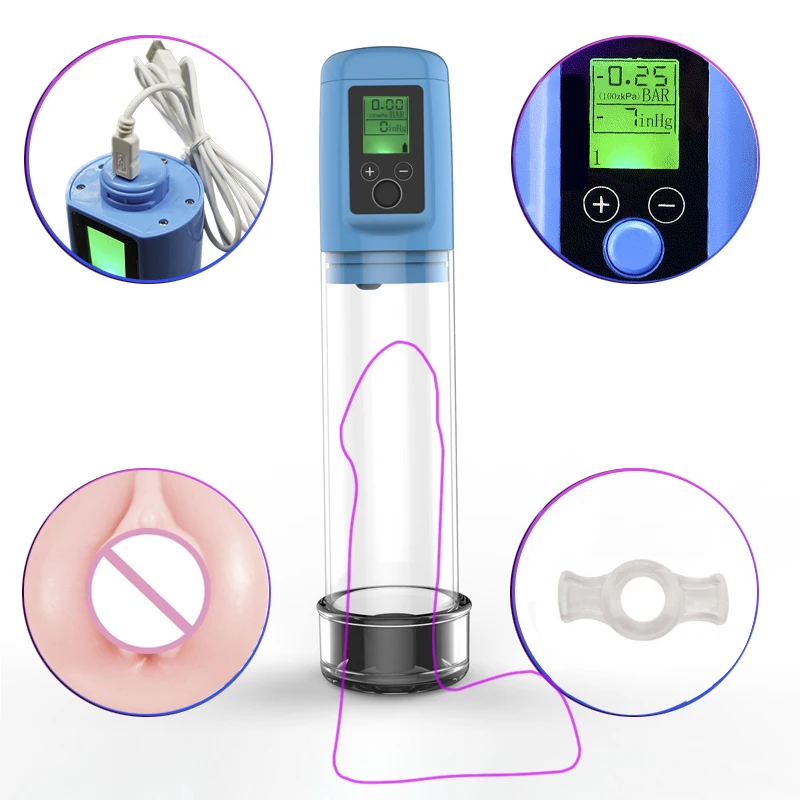  Bomba de pene eléctrica LCD pantalla pene Enlarger macho realzador carga USB bomba automática de va