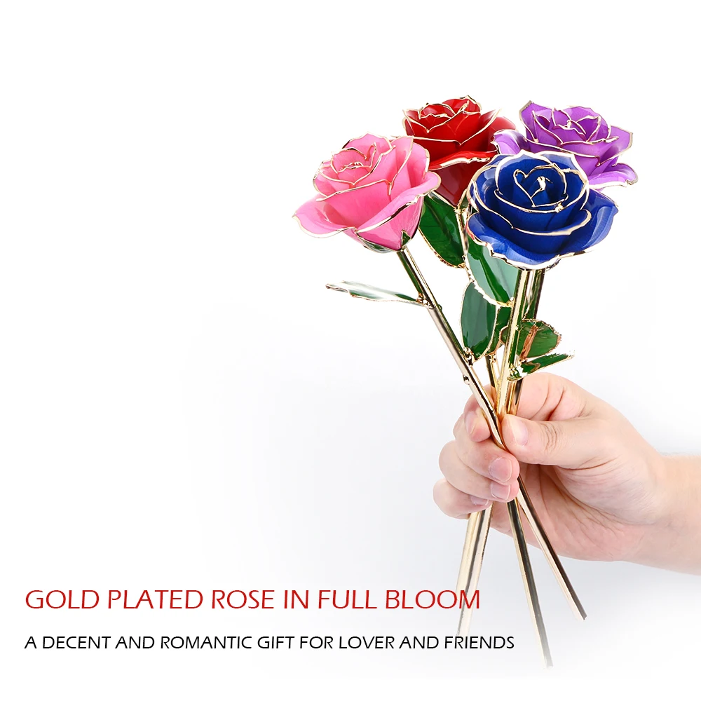 Valentine's Day Gift 24K Gold Trimmed Rose Wedding Decoration Flower lover's Rose Artificial Flower for Lover Girlfriend Mother