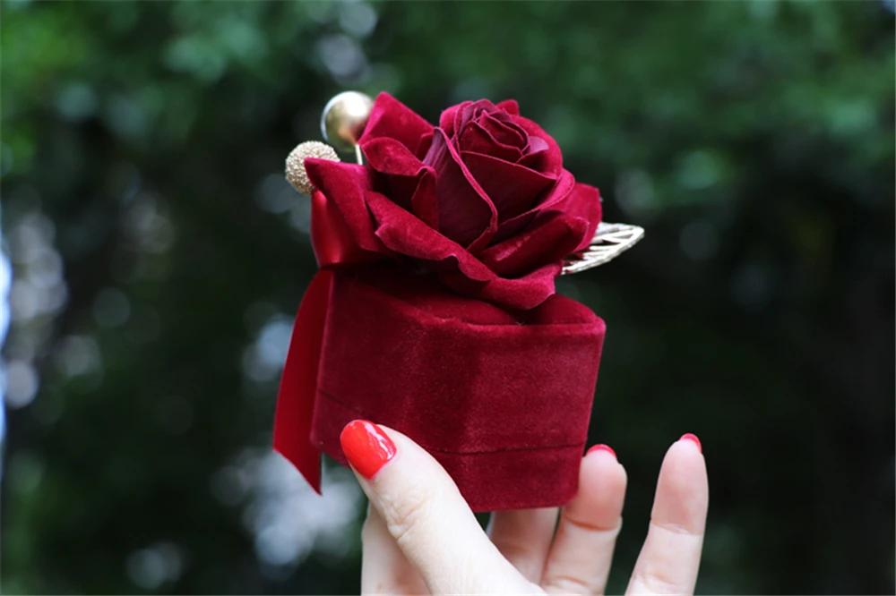 Свадебная коробка для колец на заказ, ручная работа, коробка для украшений из роз, винтажная красная коробка для украшений, коробка для колец