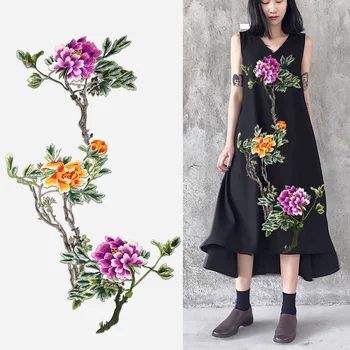 

Chinese style SUPER large colour peony lace embroidery lace patches Applique for DIY dress size:40*67cm