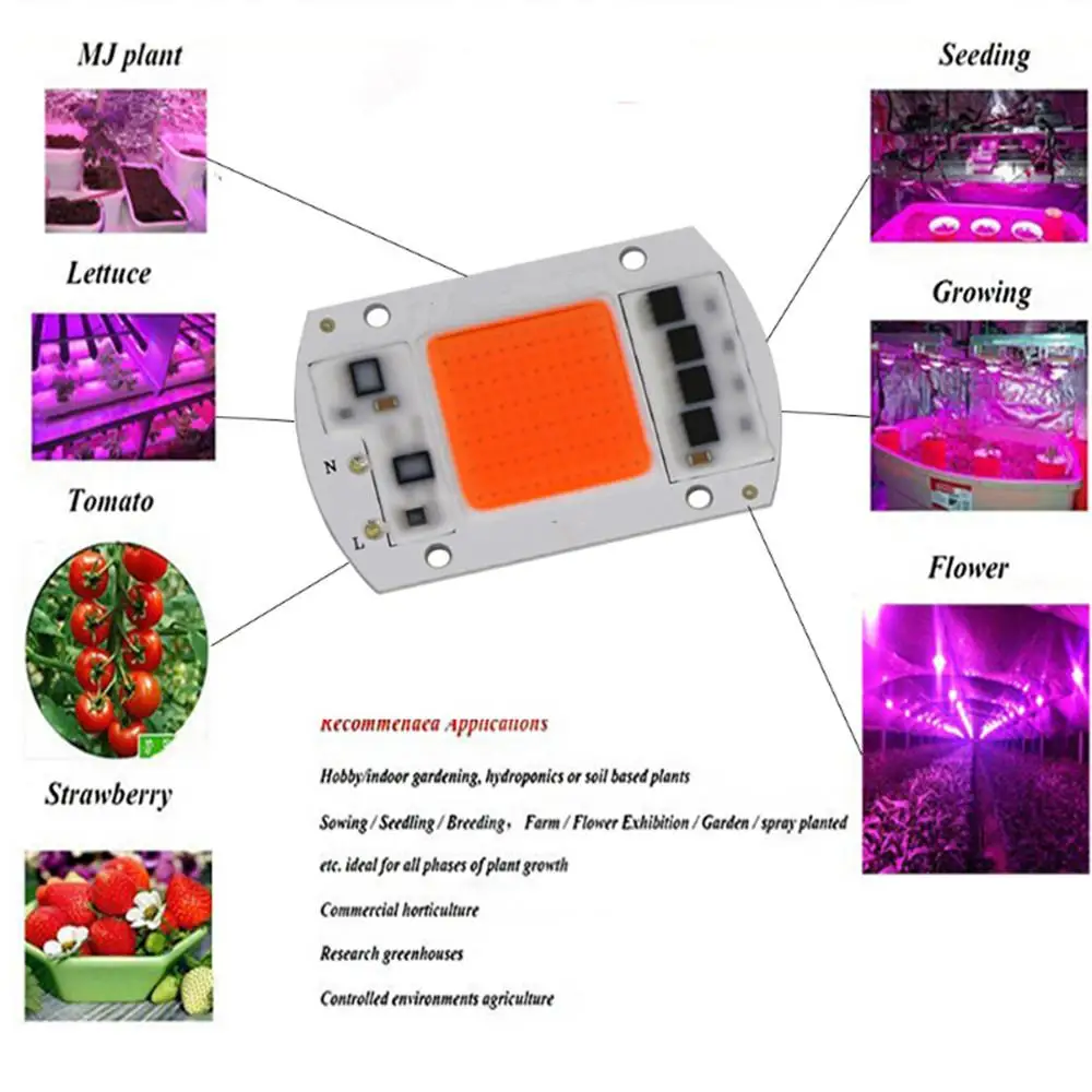 Светодиодный фито-светильник с чипом COB, полный спектр переменного тока 220 в 110 В 20 Вт 30 Вт 50 Вт для комнатных растений, рост рассады и рост