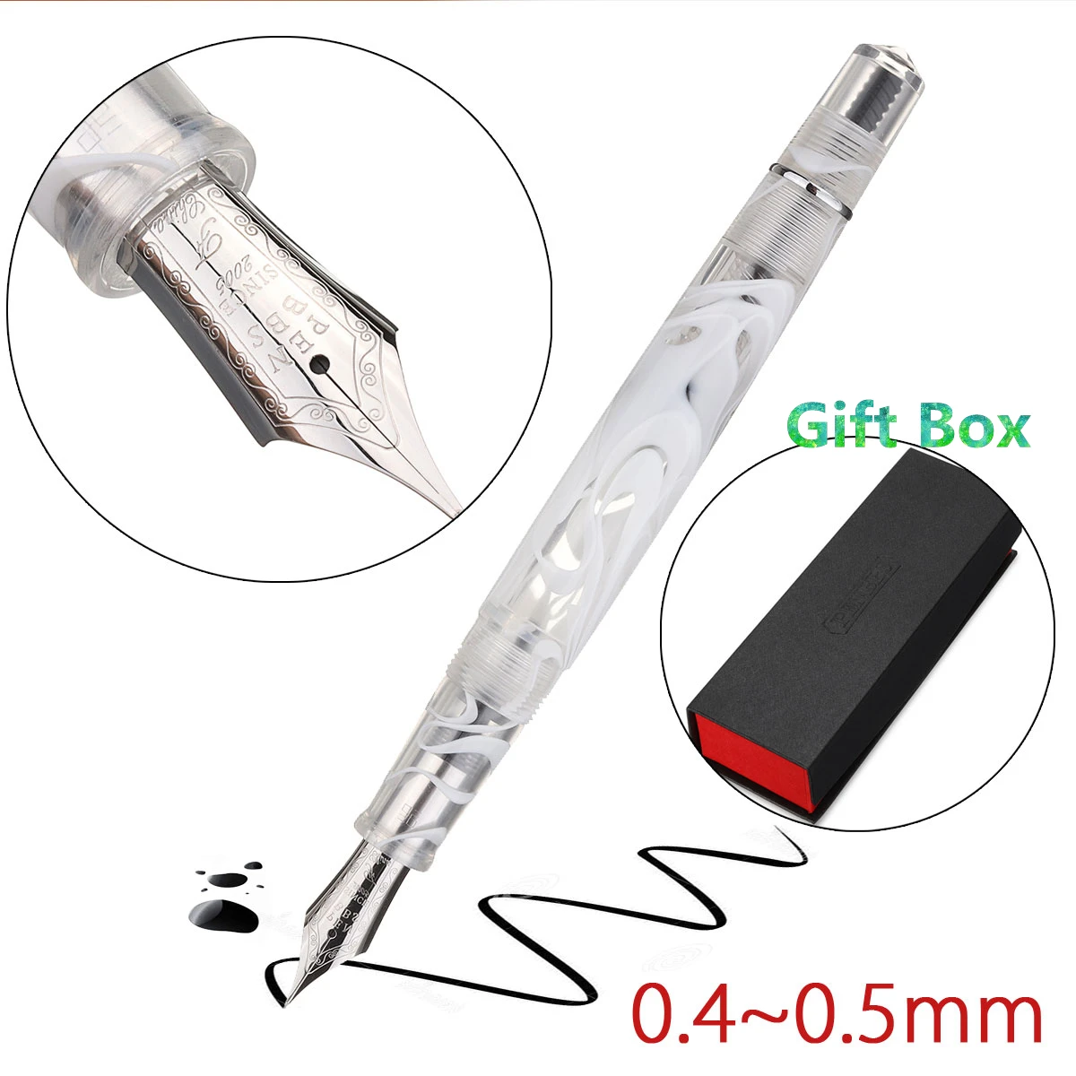 

KICUTE 1pc Fine Nib Fountain Pen Transparent Acrylic 2 in 1 Replaceable Fountain Pen for Choose Business Office Luxury Gift Pens