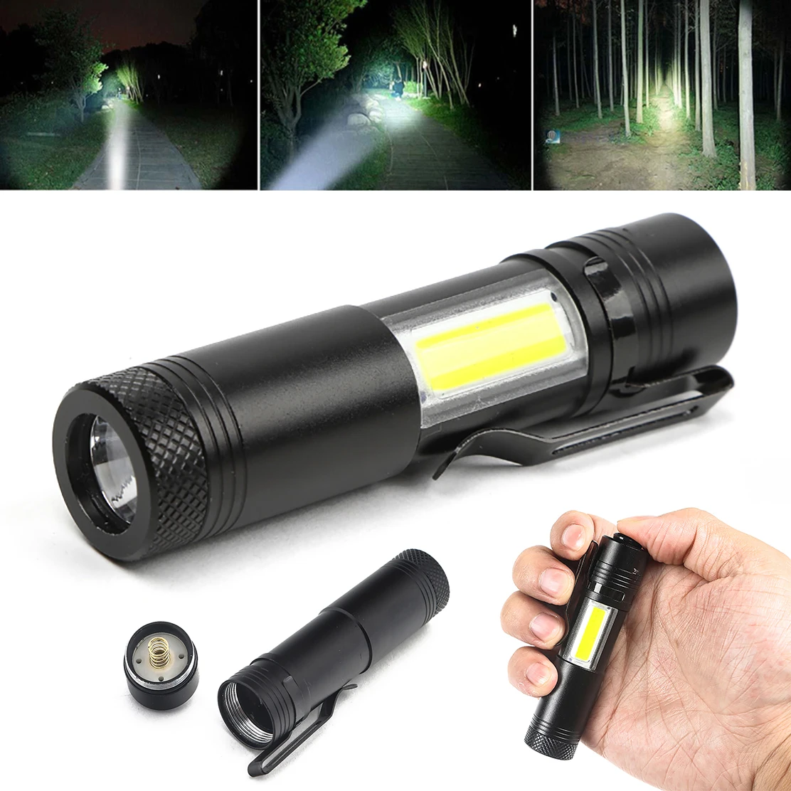 Outdoor Portable Aluminum Alloy COB Mini LED Flashlight Torch Lamp Light